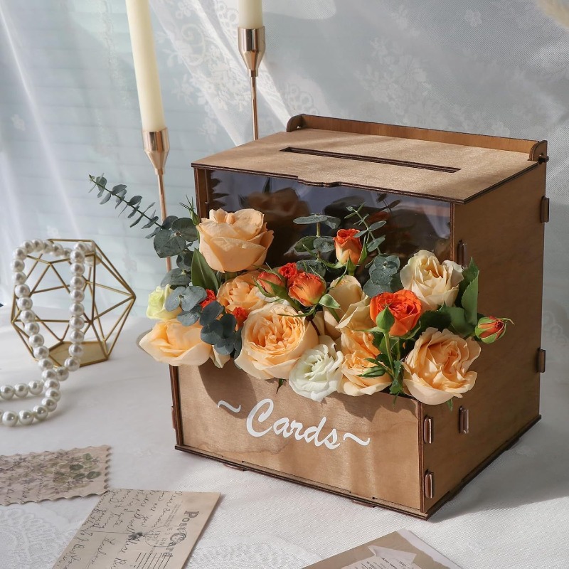 Wedding Card Box - صندوق تخزين خشبي يدوي الصنع لبطاقات
