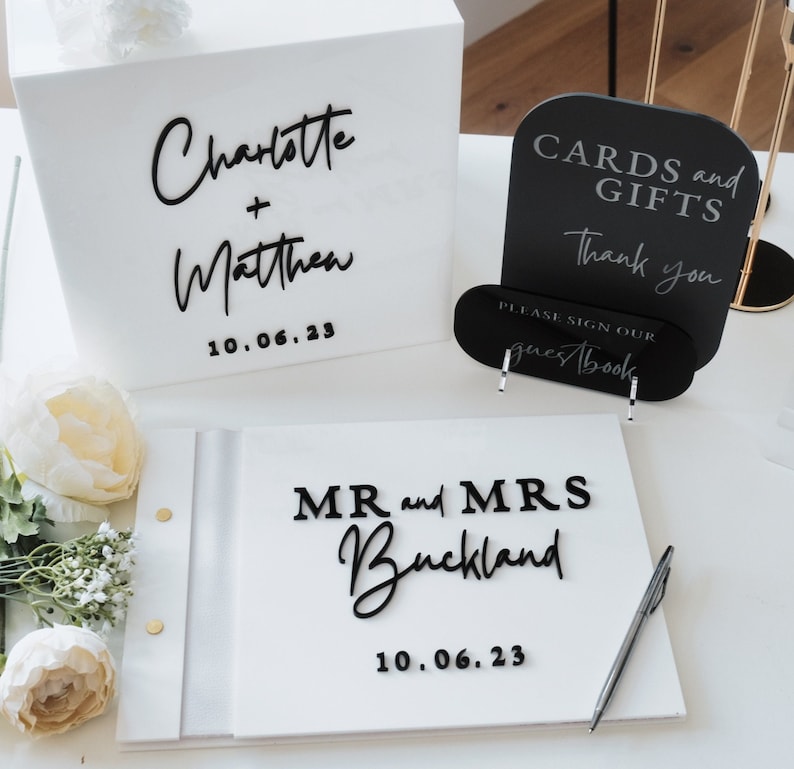 Wedding Card Box - صندوق بطاقات أبيض للزفاف، دفتر ضيوف