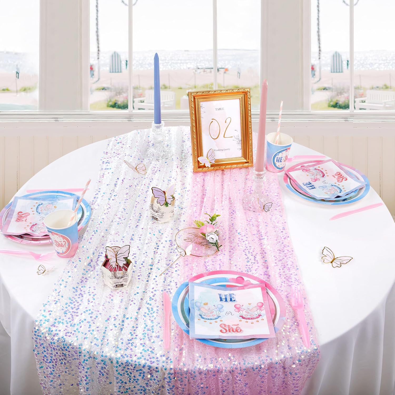 Table Runner Sequin - 4 قطع من مفارش الطاولة الوردية