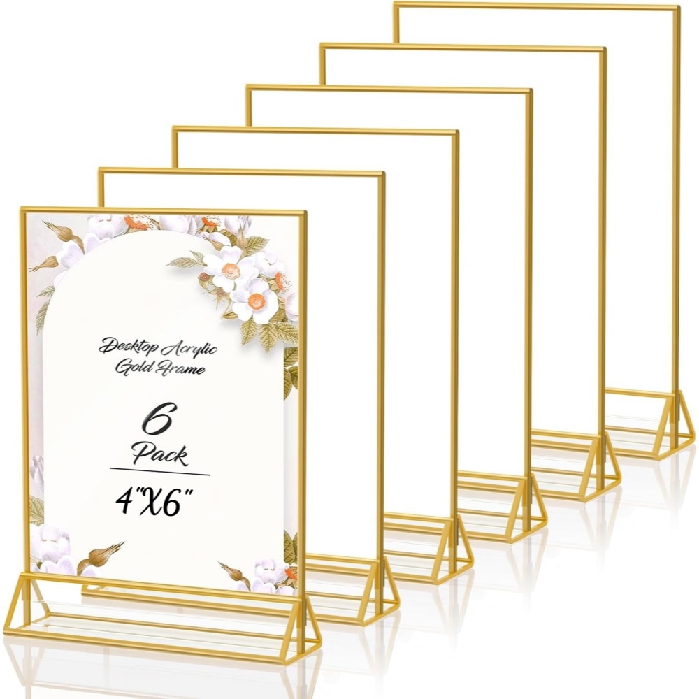 Table Number Gold - حامل لافتات أكريليك ذهبي شفاف مزدوج