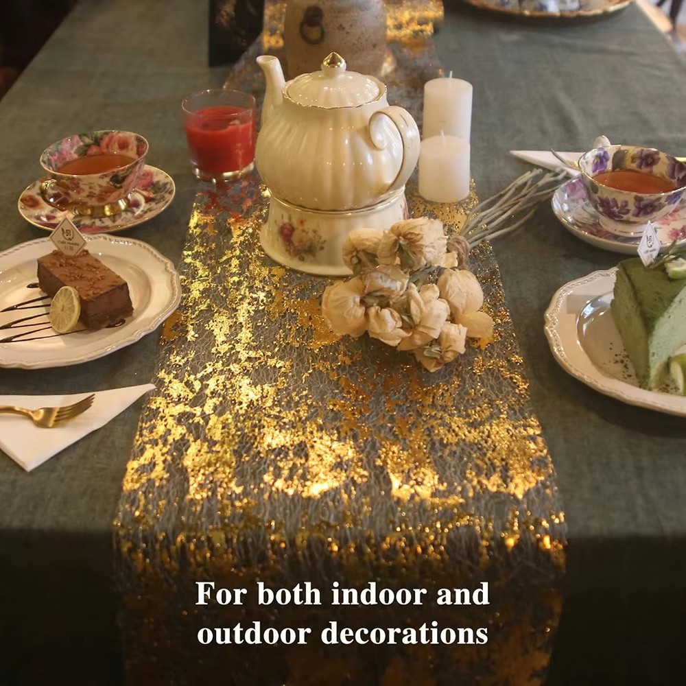مفرش طاولة ذهبي لامع معدني، قم - مراجعة Table Runner Sequin وسعره
