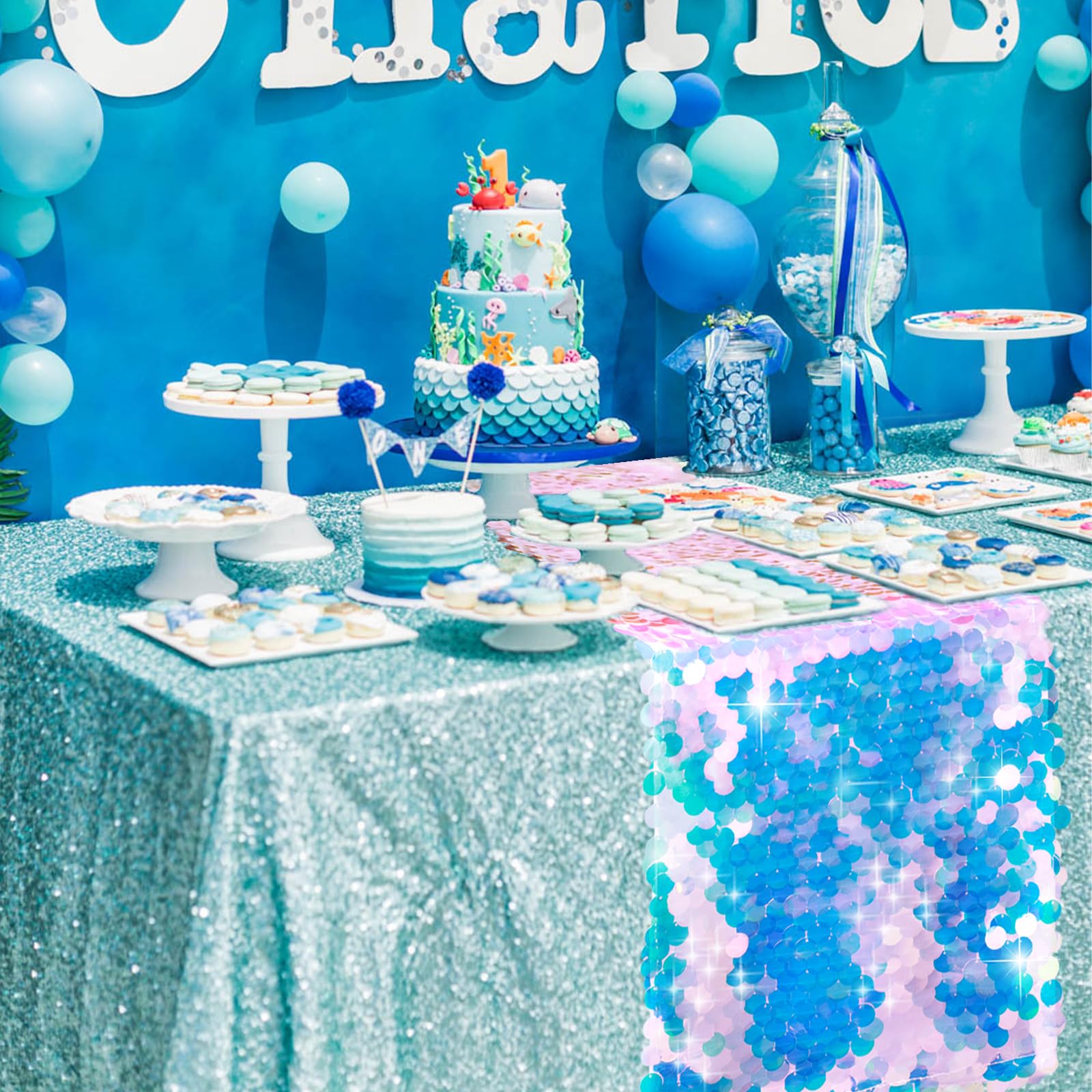 حورية البحر حفلة الجدول عداء ح - مراجعة Table Runner Sequin وسعره