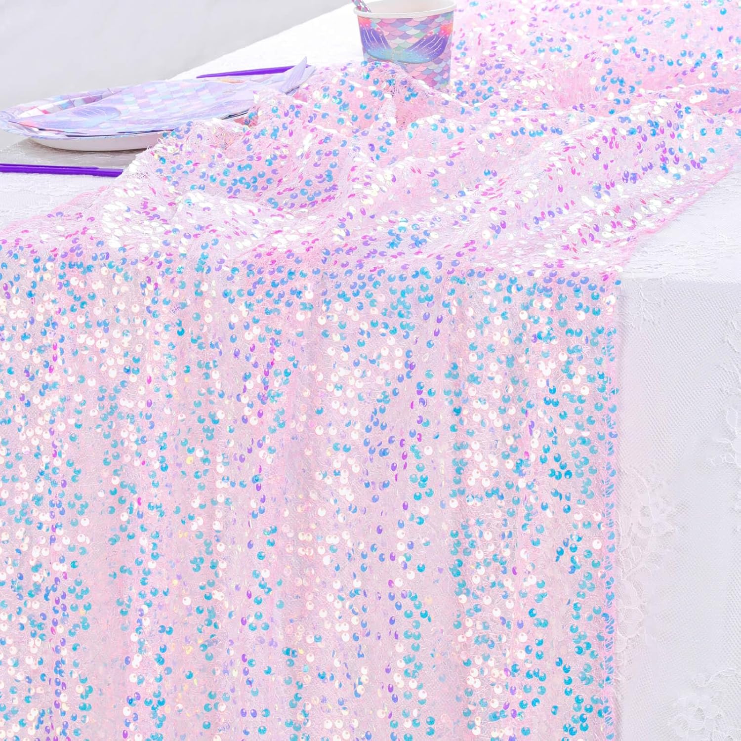 4 قطع من مفارش الطاولة الوردية - مراجعة Table Runner Sequin وسعره