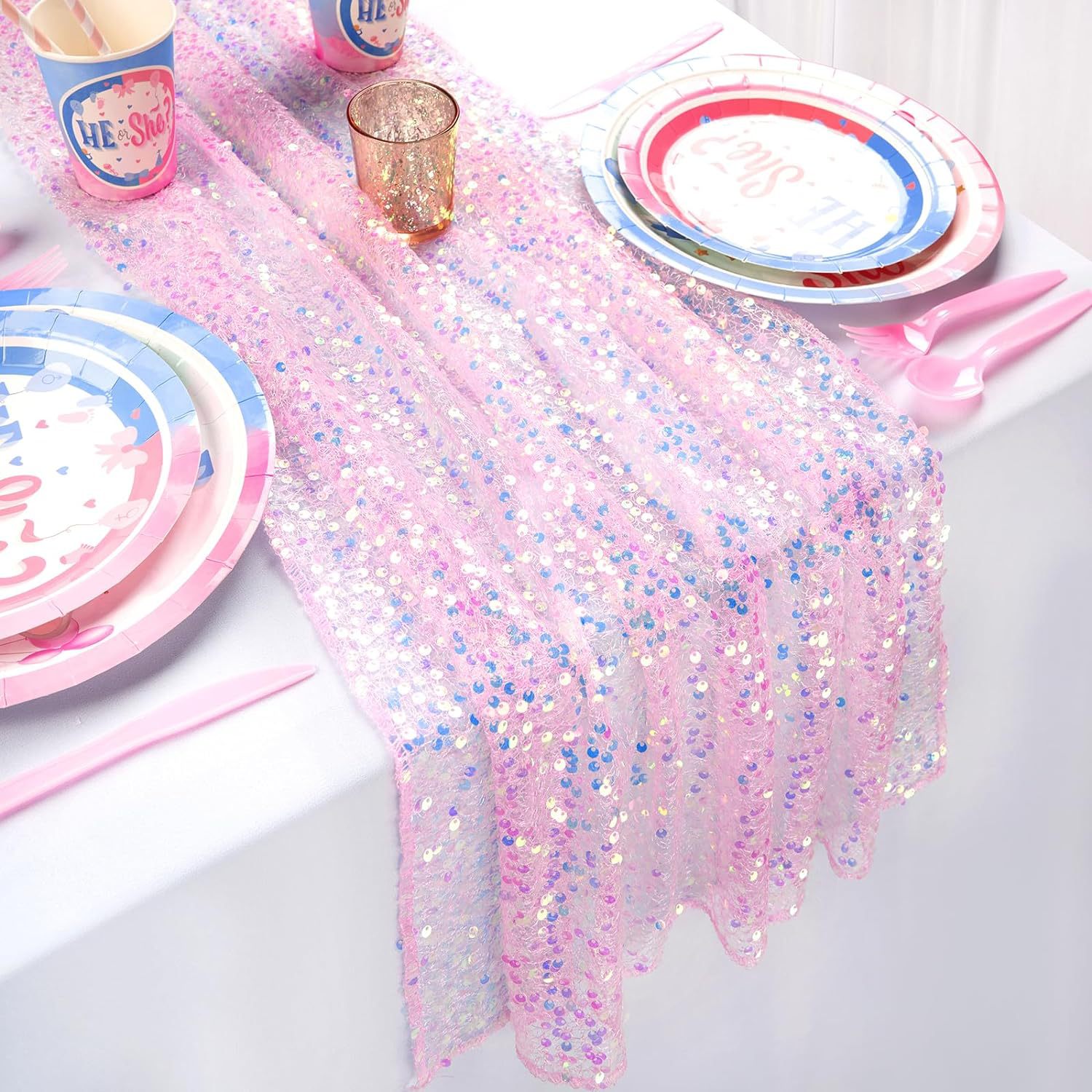 مفرش طاولة بترتر قزحي الألوان  - مراجعة Table Runner Sequin وسعره